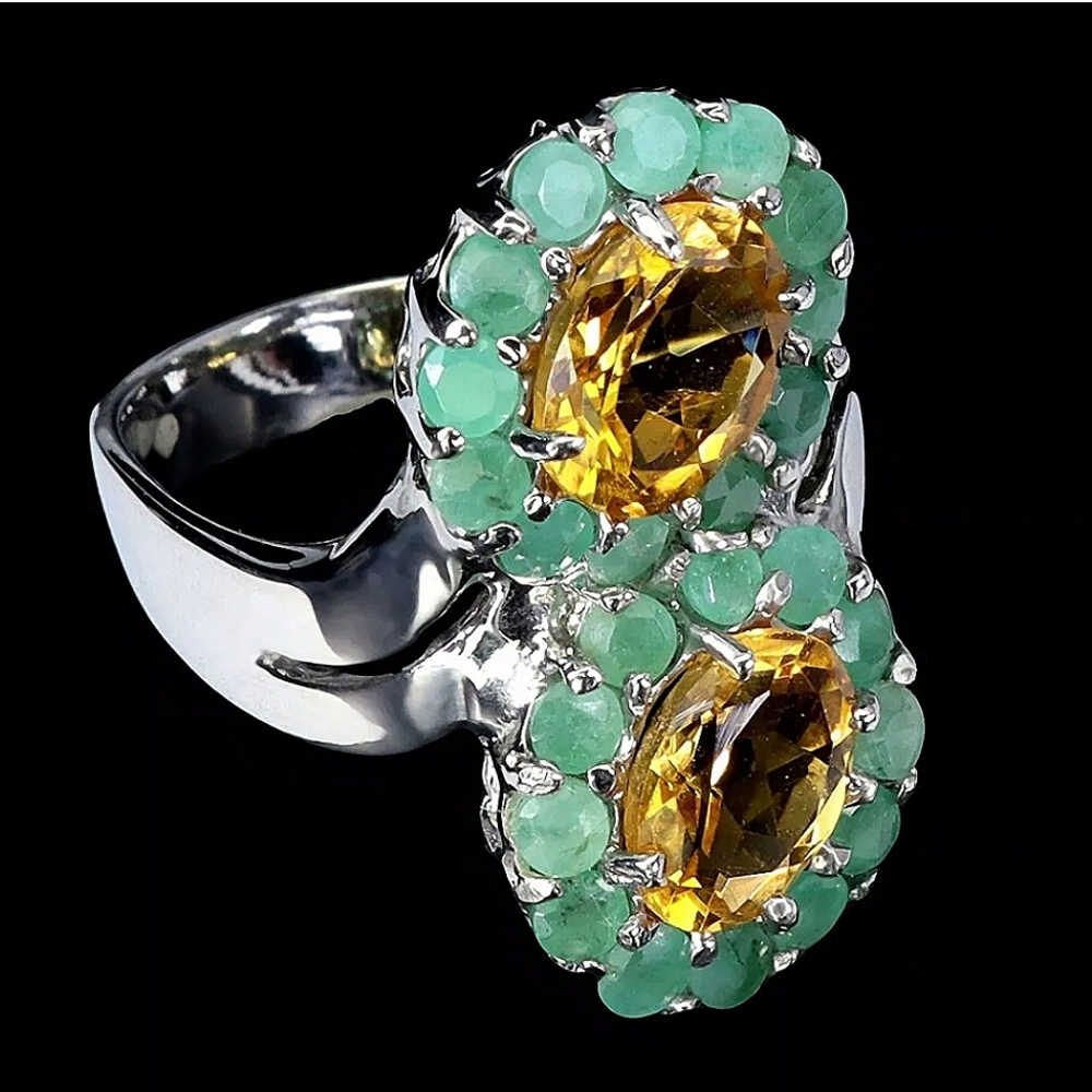 Natural Oval Citrine 8x6mm & Emerald Gemstone‎ 925 Sterling Silver Ring 7.5 - Picture 7 of 7